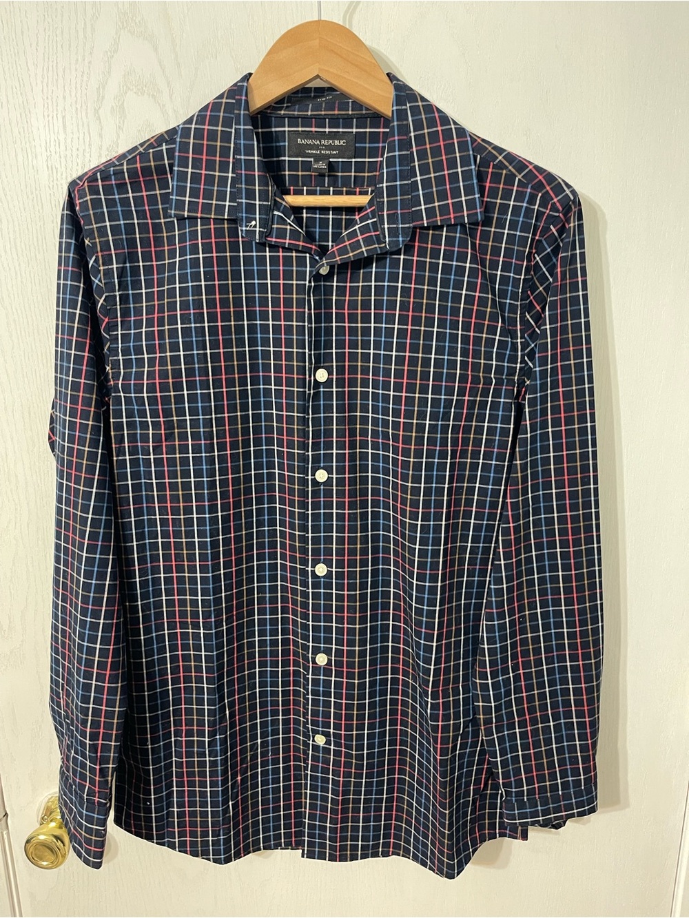 Banana Republic Men's Small Navy Plaid Cotton Button-Down Shirt